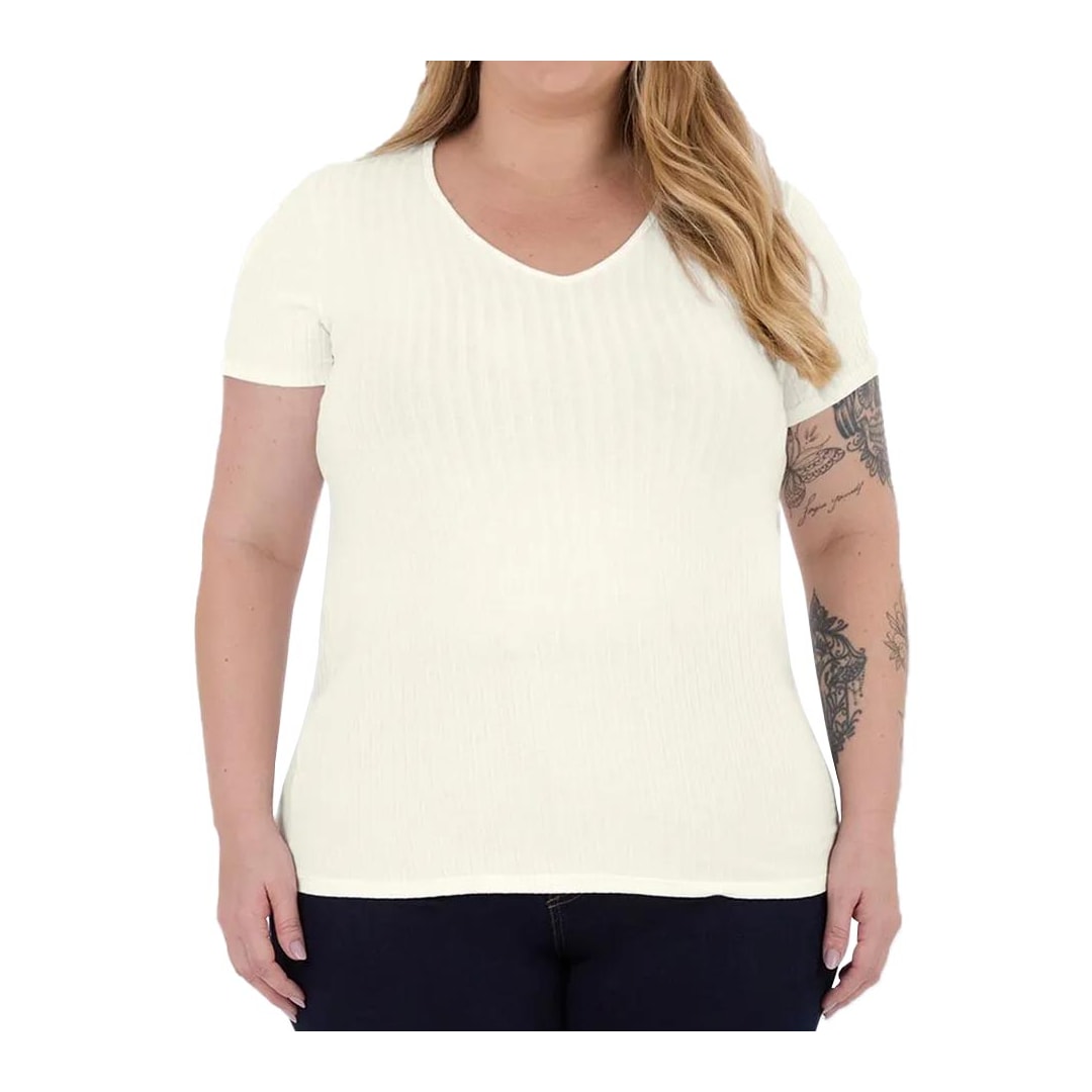 Blusa Malwee De Malha Meia Manga 87857 Off White