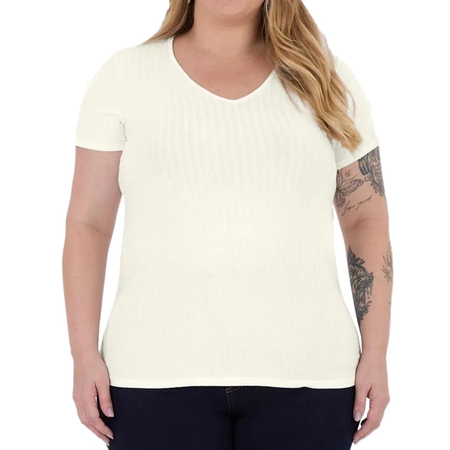 Blusa Malwee De Malha Meia Manga 87857 Off White