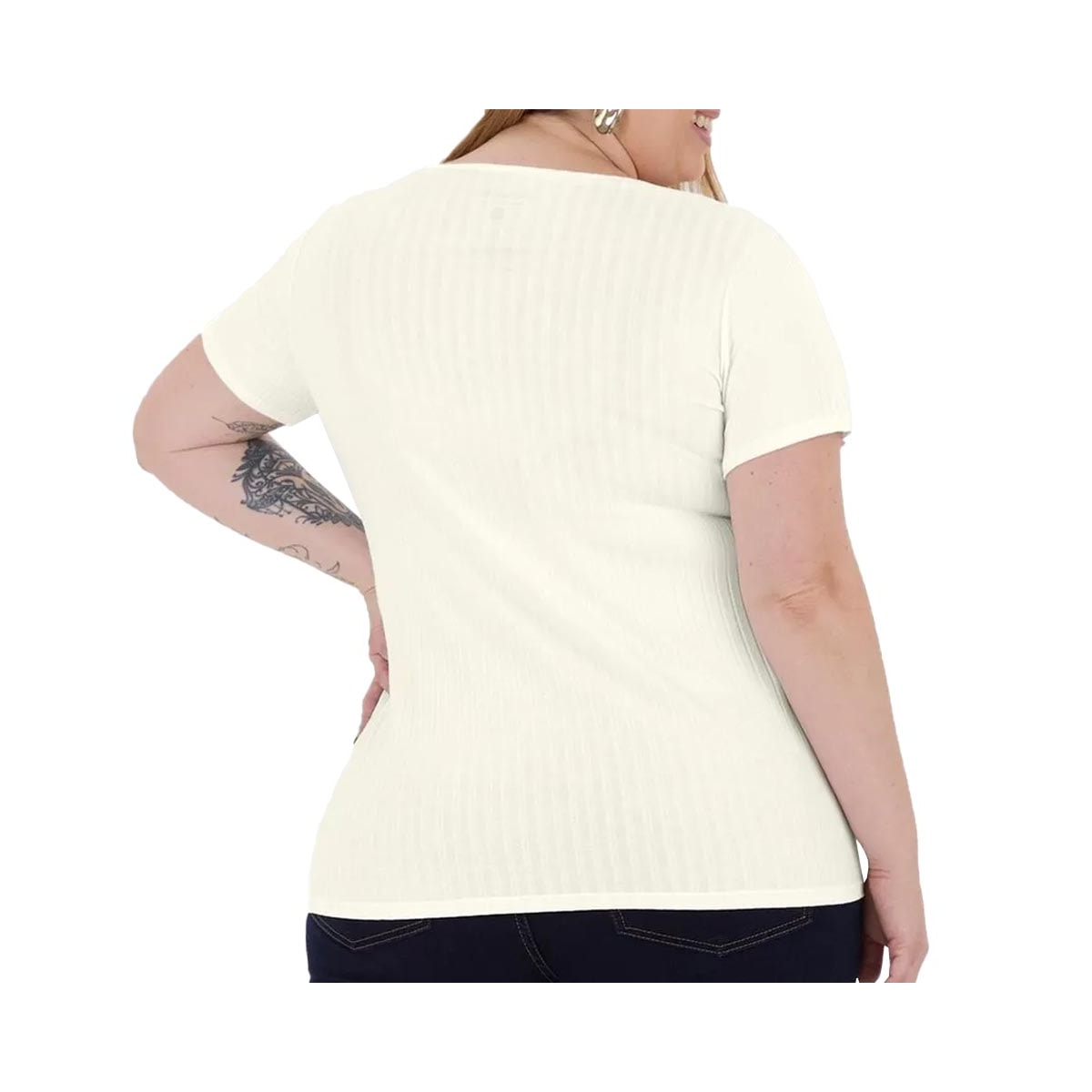 Blusa Malwee De Malha Meia Manga 87857 Off White