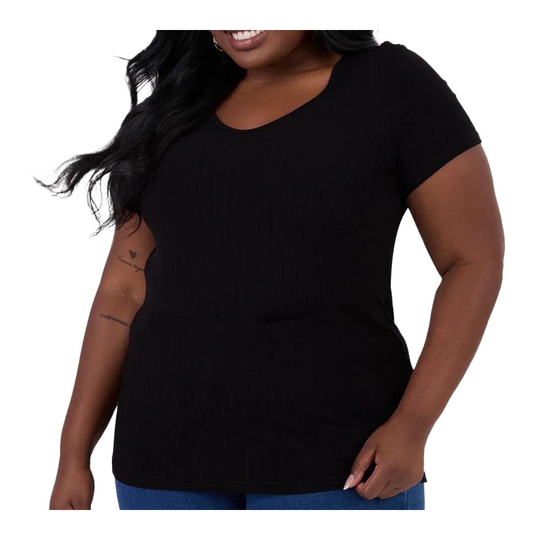 Blusa Malwee De Malha Meia Manga 87857 Preto Blusa Malwee De Malha Meia Manga 87857 Preto