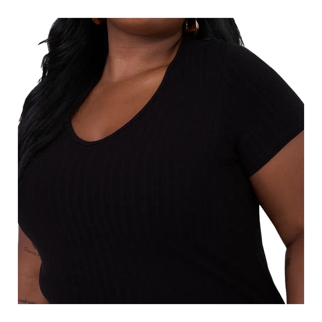 Blusa Malwee De Malha Meia Manga 87857 Preto