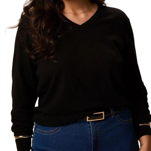 Blusa Malwee De Tricô Feminina Fechada 90743 Preto