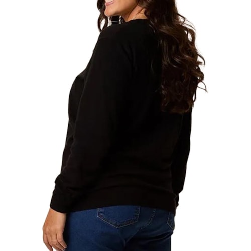 Detalhe - Blusa Malwee De Tricô Feminina Fechada 90743 Preto