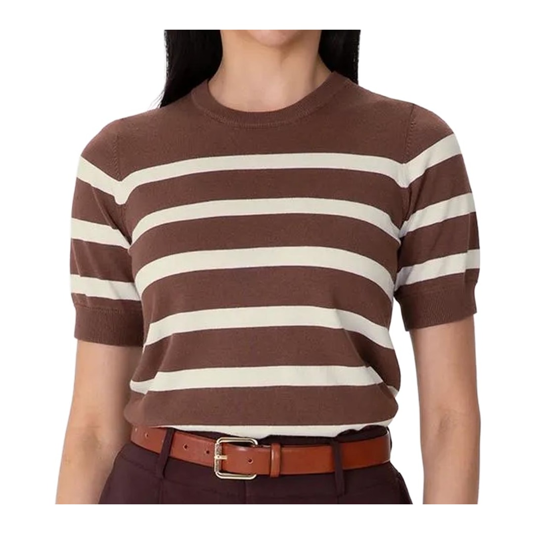 Blusa Malwee Em Tricô Meia Manga 136781 Branco/Chocolate