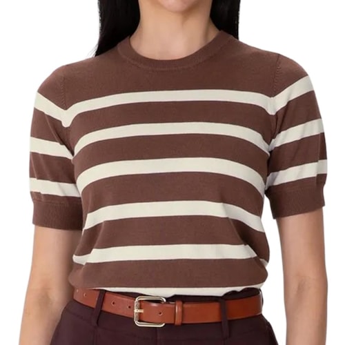 Blusa Malwee Em Tricô Meia Manga 136781 Branco/Chocolate