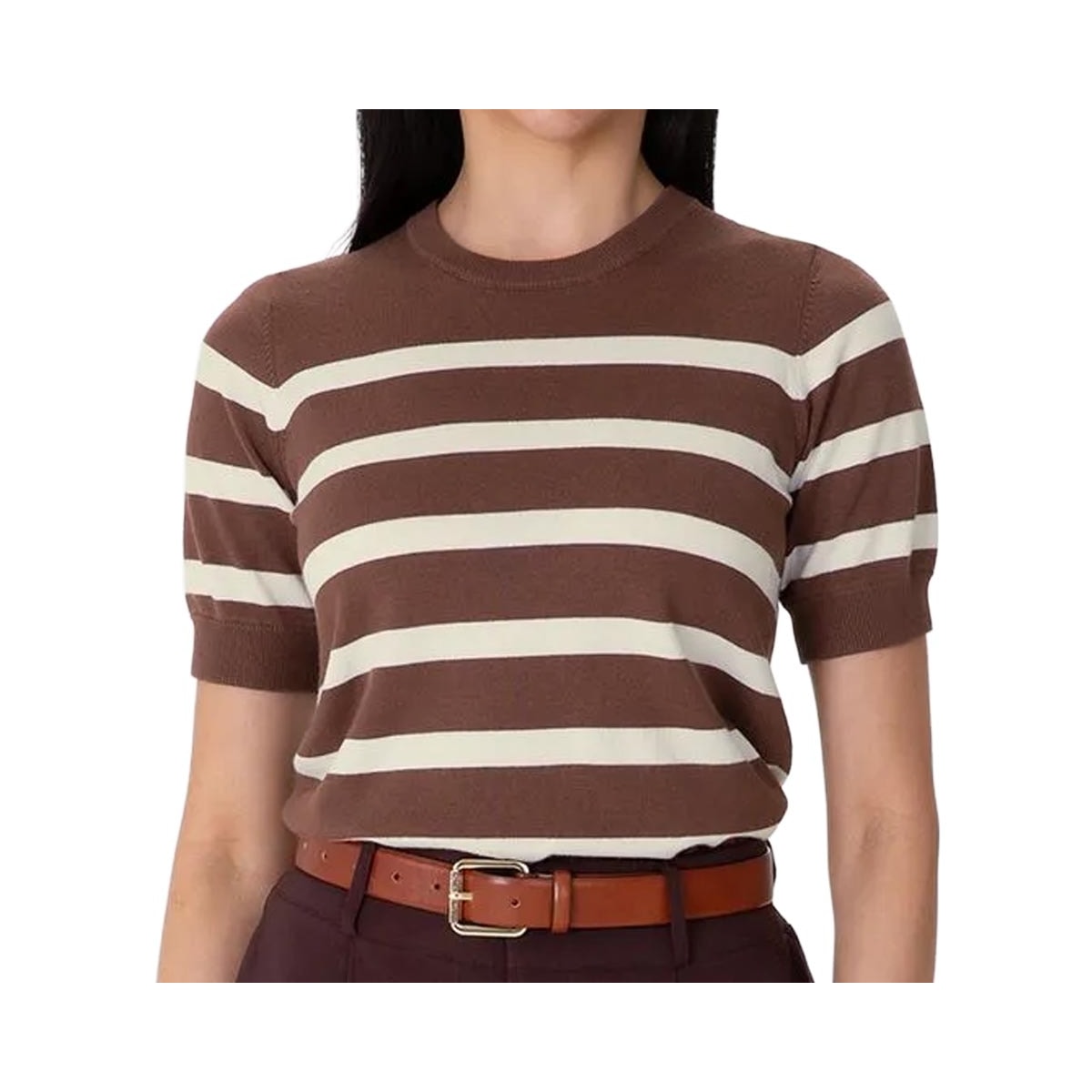 Blusa Malwee Em Tricô Meia Manga 136781 Branco/Chocolate Blusa Malwee Em Tricô Meia Manga 136781 Branco/Chocolate