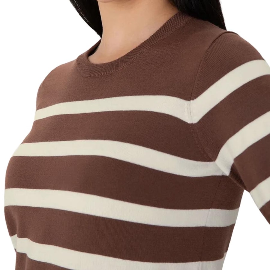 Blusa Malwee Em Tricô Meia Manga 136781 Branco/Chocolate