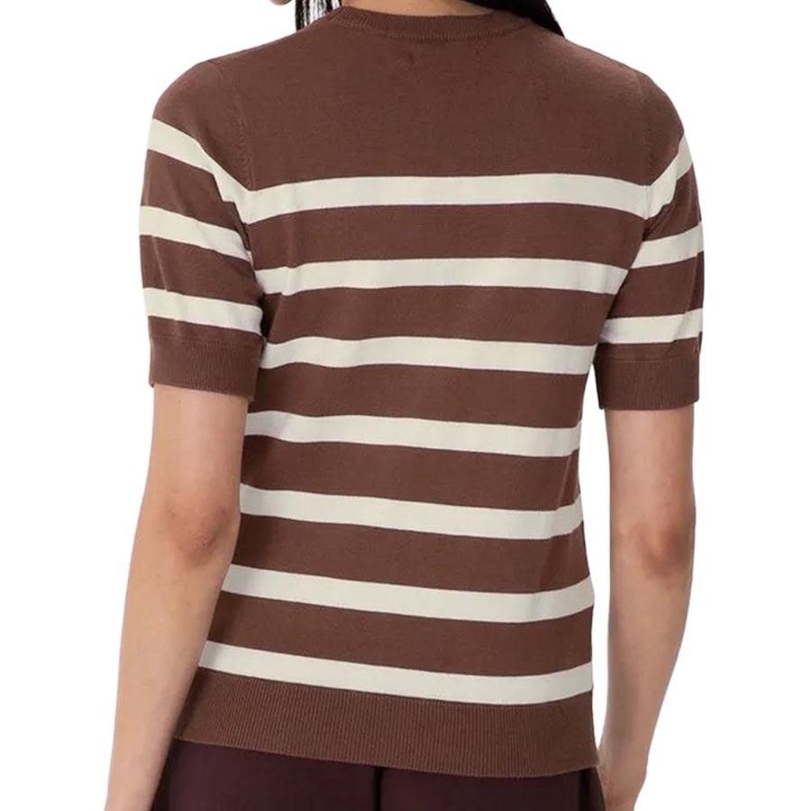 Blusa Malwee Em Tricô Meia Manga 136781 Branco/Chocolate