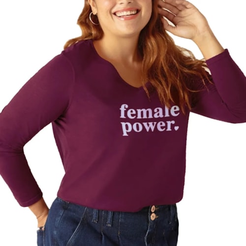 Blusa Malwee Feminina Manga Longa Plus 94160 Marsala