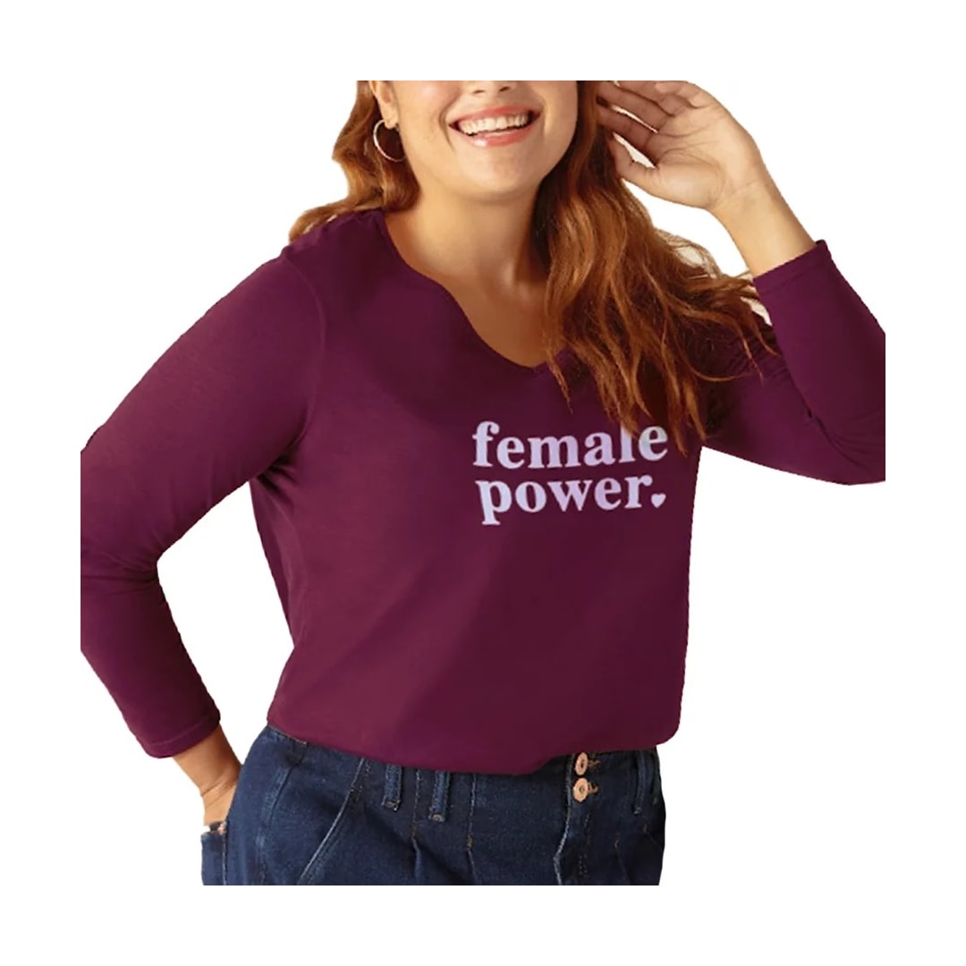 Blusa Malwee Feminina Manga Longa Plus 94160 Marsala