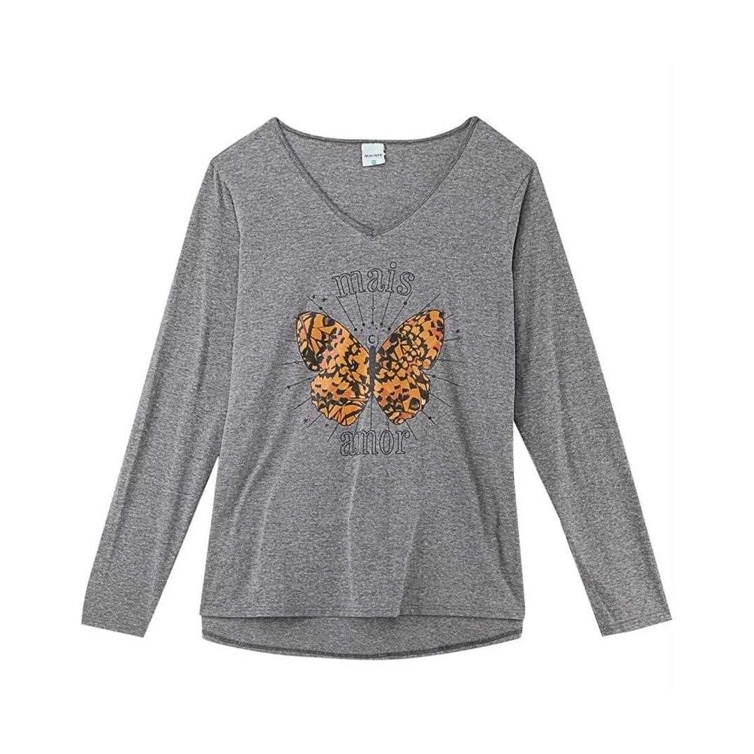 Blusa Malwee Feminina Manga Longa Plus 94160 Mescla Chumbo