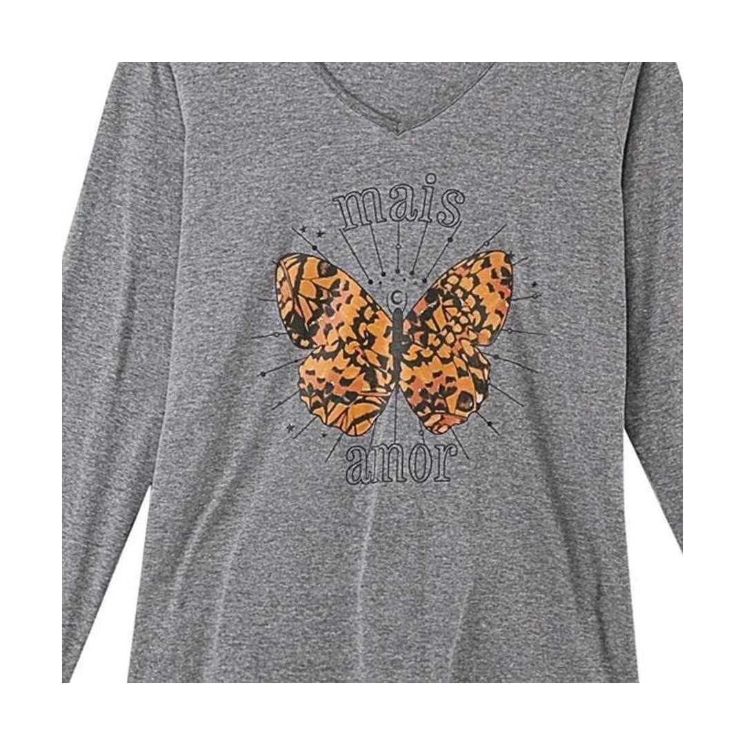 Blusa Malwee Feminina Manga Longa Plus 94160 Mescla Chumbo