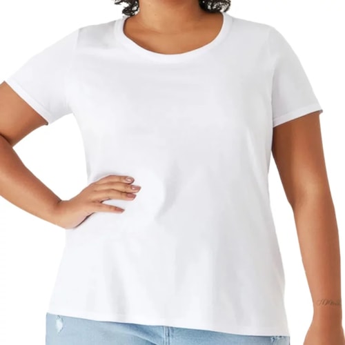 Blusa Malwee Feminina Meia Manga 87841 Plus Branco