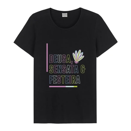 Blusa Malwee Feminina Meia Manga T-shirt 76924 Preto