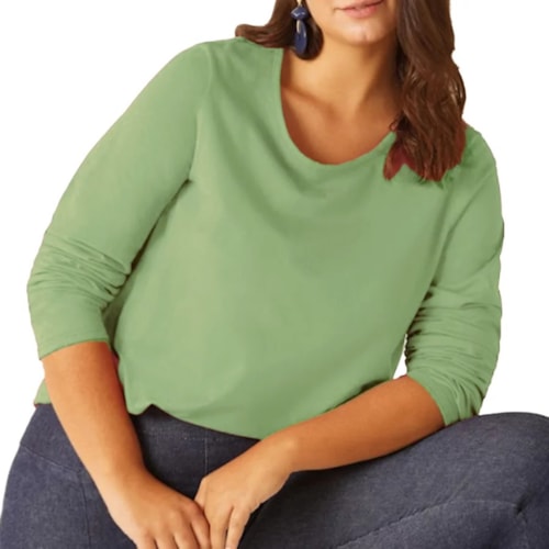 Blusa Malwee Manga Longa Feminina Plus 94139 Verde