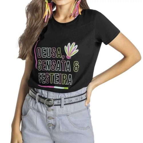 Detalhe - Blusa Malwee Meia Manga T-Shirt 76924 Preto