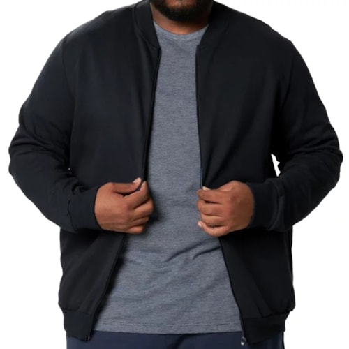 Detalhe - Blusa Malwee Moletom Aberta Masculina Plus 94107 Preto