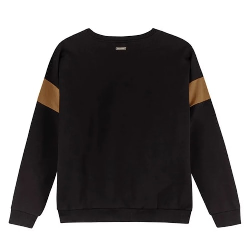 Detalhe - Blusa Malwee Moletom Fechada Feminina 93543 Mescla/Preto