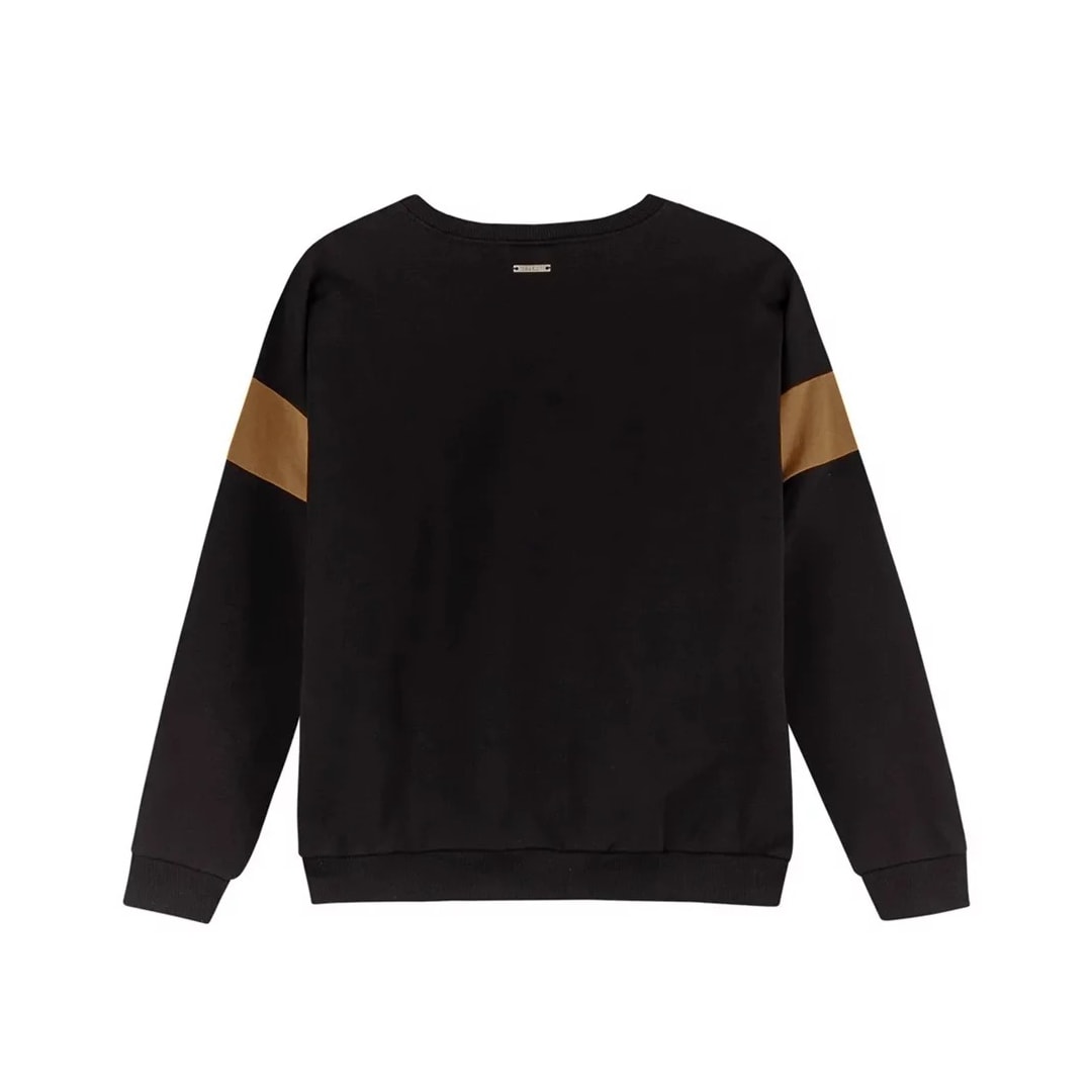Blusa Malwee Moletom Fechada Feminina 93543 Mescla/Preto
