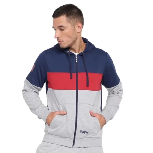 Detalhe - Blusa Topper Masculina Moletom Block 4321060 Marinho/Bordo/Mescla