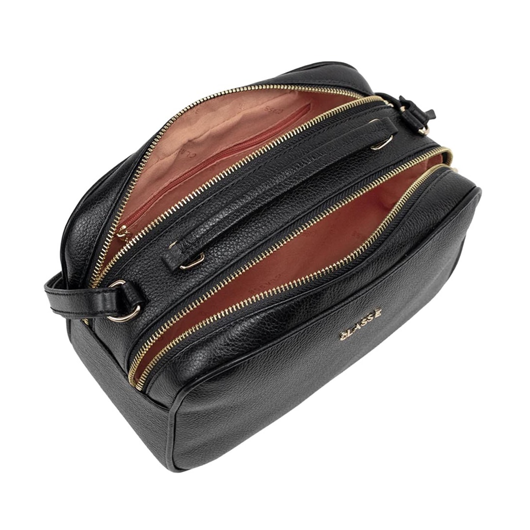 Bolsa Classe Feminina Camera Bag De Couro 2846-2 Preto