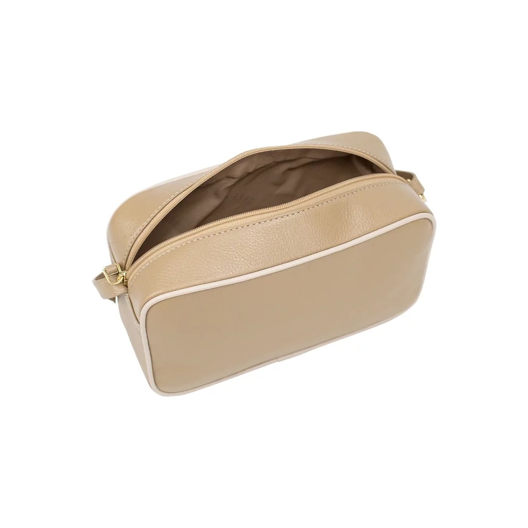 Bolsa Classe Feminina De Couro Camera Bag 3171 Creme