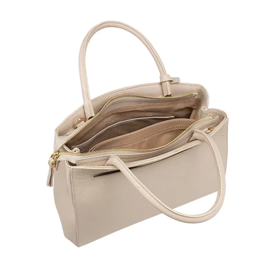 Bolsa Classe Feminina De Couro Tote 3188 Creme