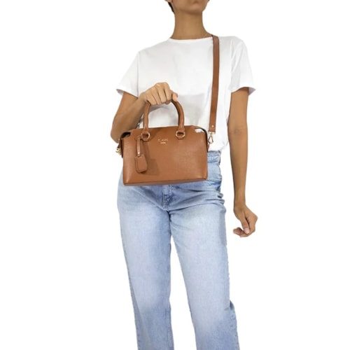 Detalhe - Bolsa Classe Feminina Tiracolo De Couro 2252 Nocciola