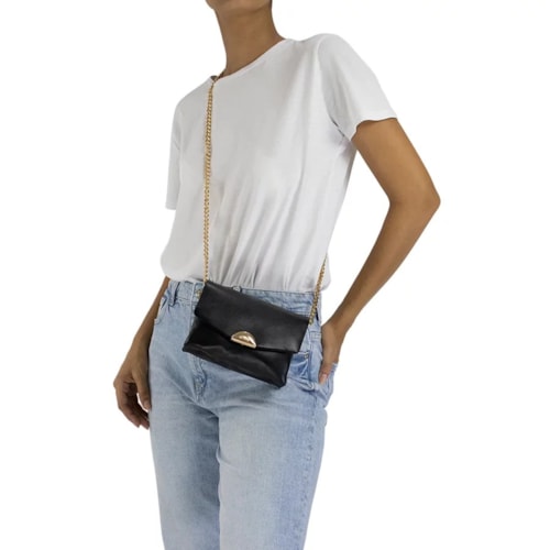 Detalhe - Bolsa Classe Feminina Tiracolo De Couro 3113 Preto