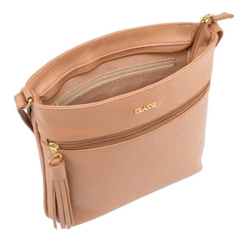 Detalhe - Bolsa Classe Feminina Tiracolo De Couro 3136 Tan