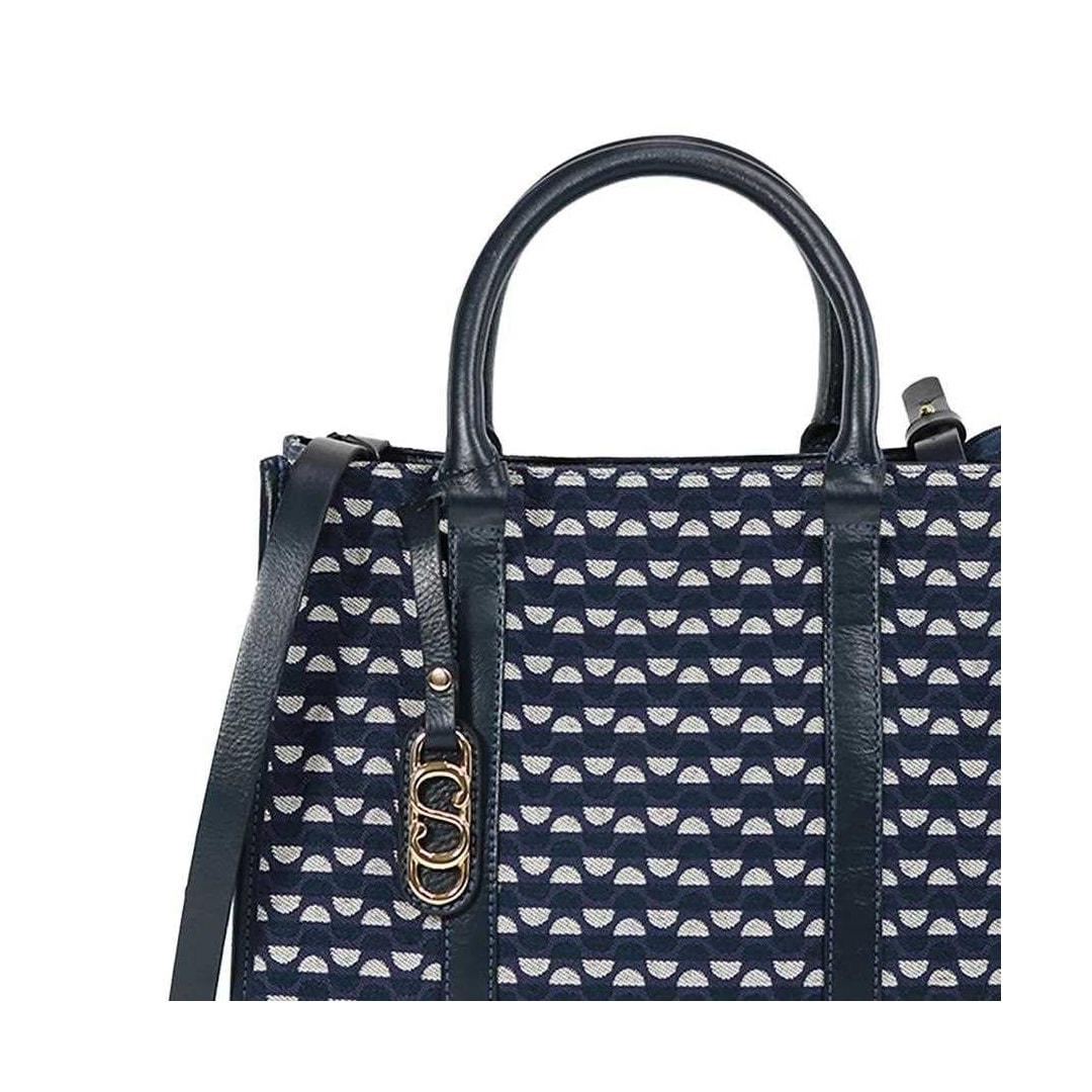 Bolsa Classe Feminina Tote Jacquard J003 Marinho/Onix Bolsa Classe Feminina Tote Jacquard J003 Marinho/Onix