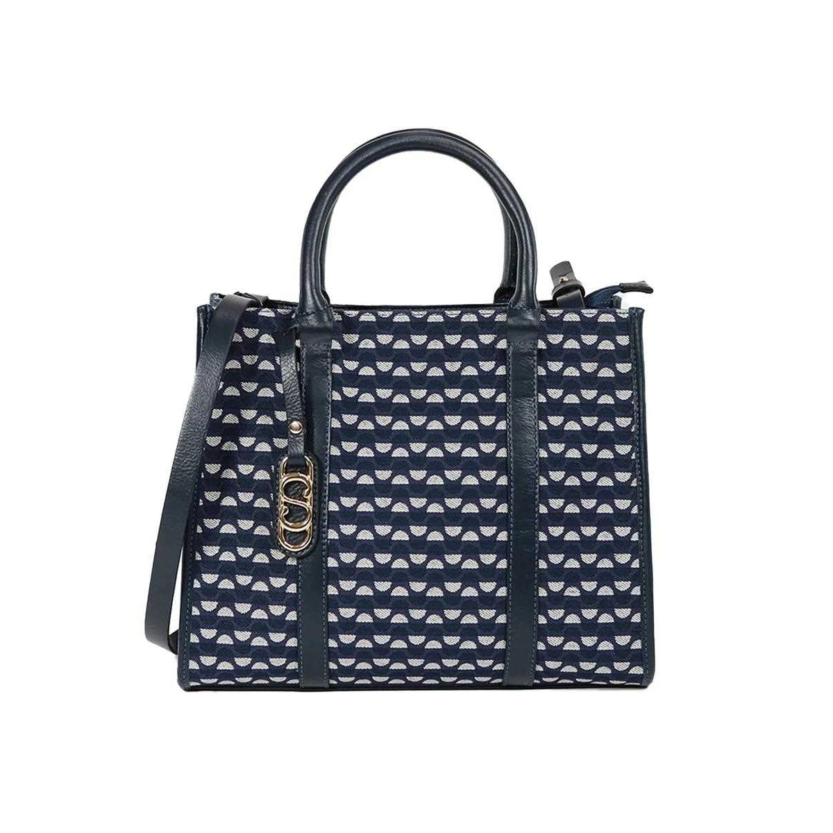 Bolsa Classe Feminina Tote Jacquard J003 Marinho/Onix Bolsa Classe Feminina Tote Jacquard J003 Marinho/Onix
