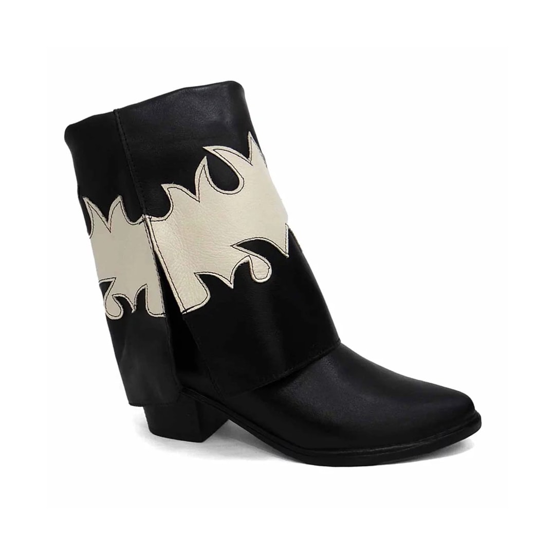 Bota Gata Mania Couro Western C2003 Preto/Off White