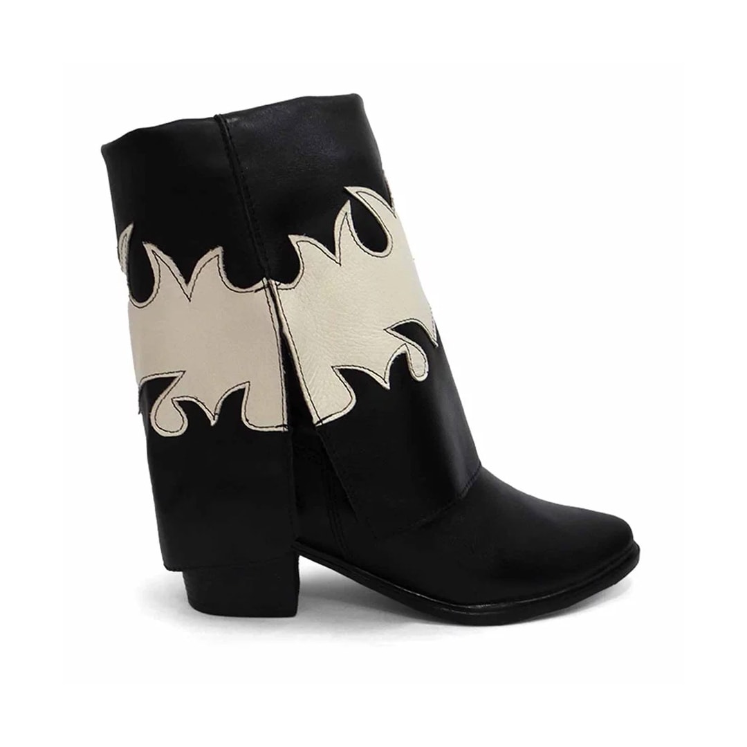 Bota Gata Mania Couro Western C2003 Preto/Off White
