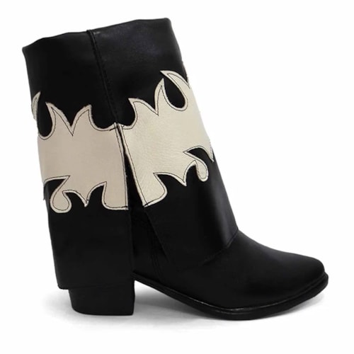 Detalhe - Bota Gata Mania Couro Western C2003 Preto/Off White