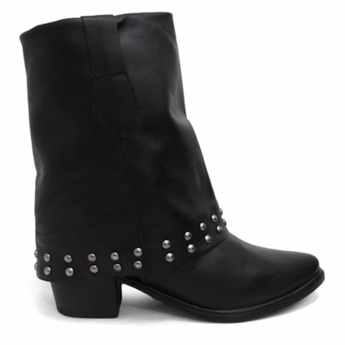 Detalhe - Bota Gata Mania Couro Western C2004 Preto/Grafite