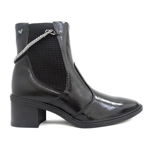 Detalhe - Bota Mississipi Cano Curto Feminina Preto Verniz