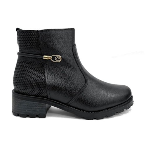 Detalhe - Bota Pegada Feminina Cano Curto Couro 281421 Preto