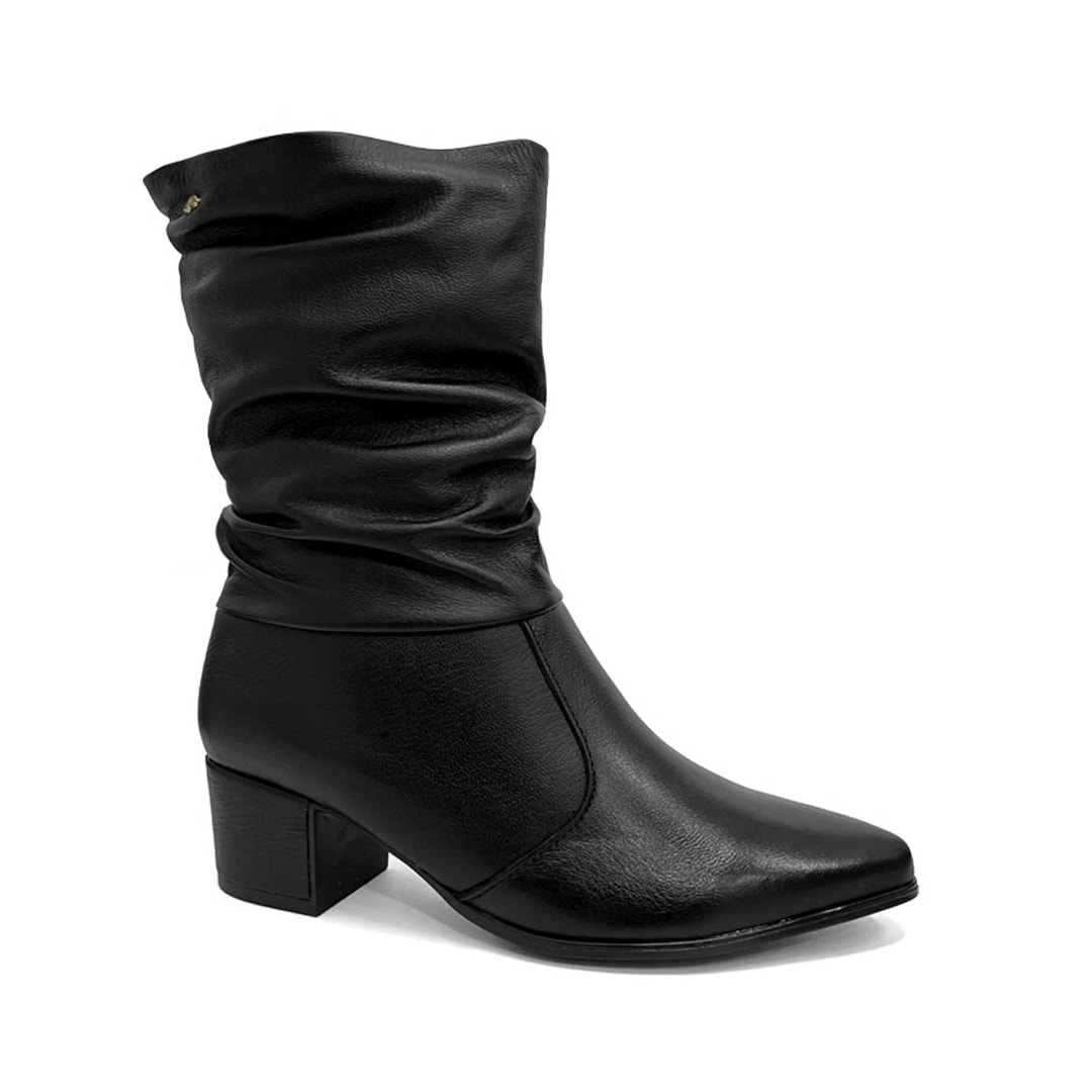 Bota Pegada Feminina Cano Curto De Couro 280901 Preto