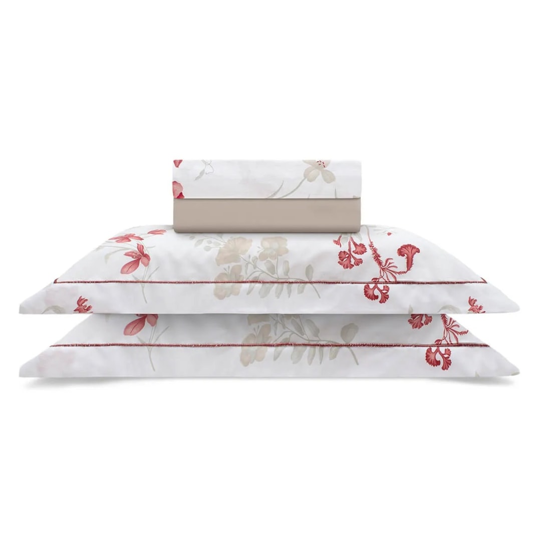 Bouton Jogo Casal Simples Fio 180 3Pcs Reflete Casal Carmem Vermelho