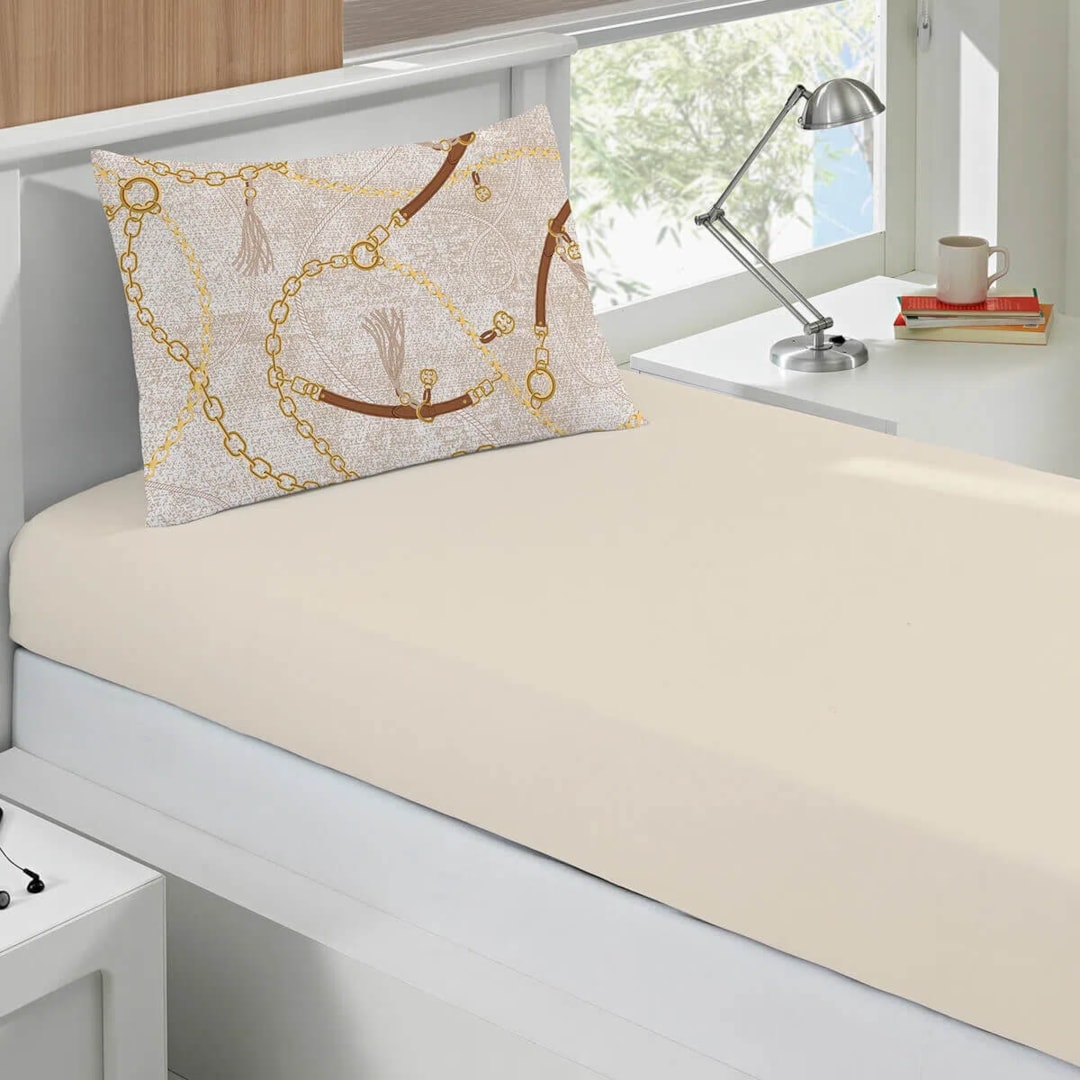 Bouton Jogo De Cama  Basic  Rolinho Solteiro King 2 Pcs Horse Bege