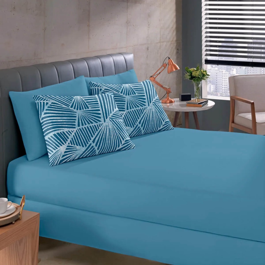 Bouton Jogo De Cama  Basic  Rolinho Solteiro King 2 Pcs Noronha Azul