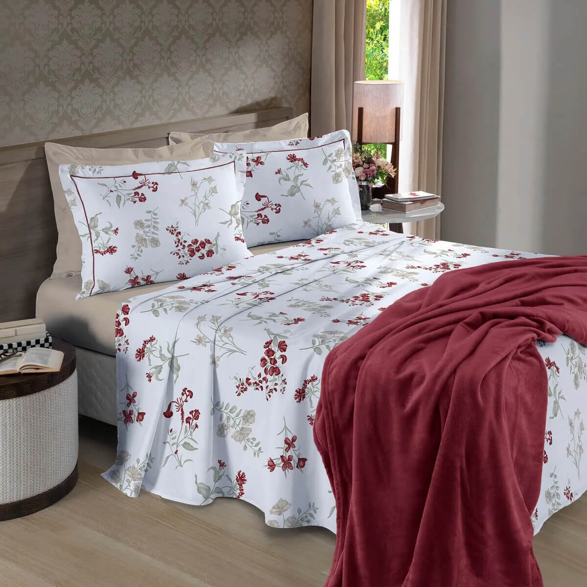 Bouton Jogo Queen 180 Fios 3Pcs Reflete Queen Carmem Vermelho Bouton Jogo Queen 180 Fios 3Pcs Reflete Queen Carmem Vermelho