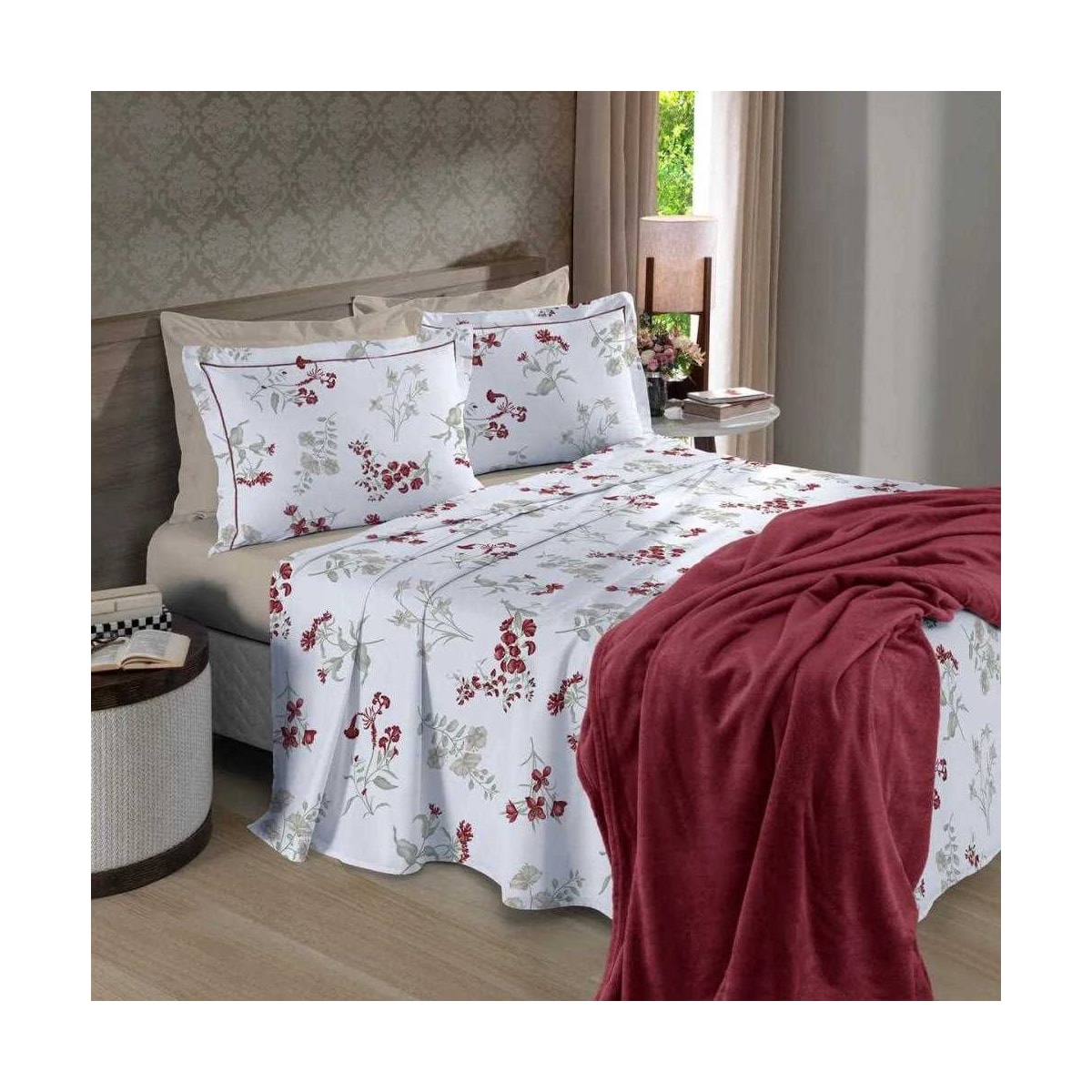 Bouton Jogo Queen 180 Fios 4Pcs Reflete Queen 4Pcs Carmem Vermelho Bouton Jogo Queen 180 Fios 4Pcs Reflete Queen 4Pcs Carmem Vermelho