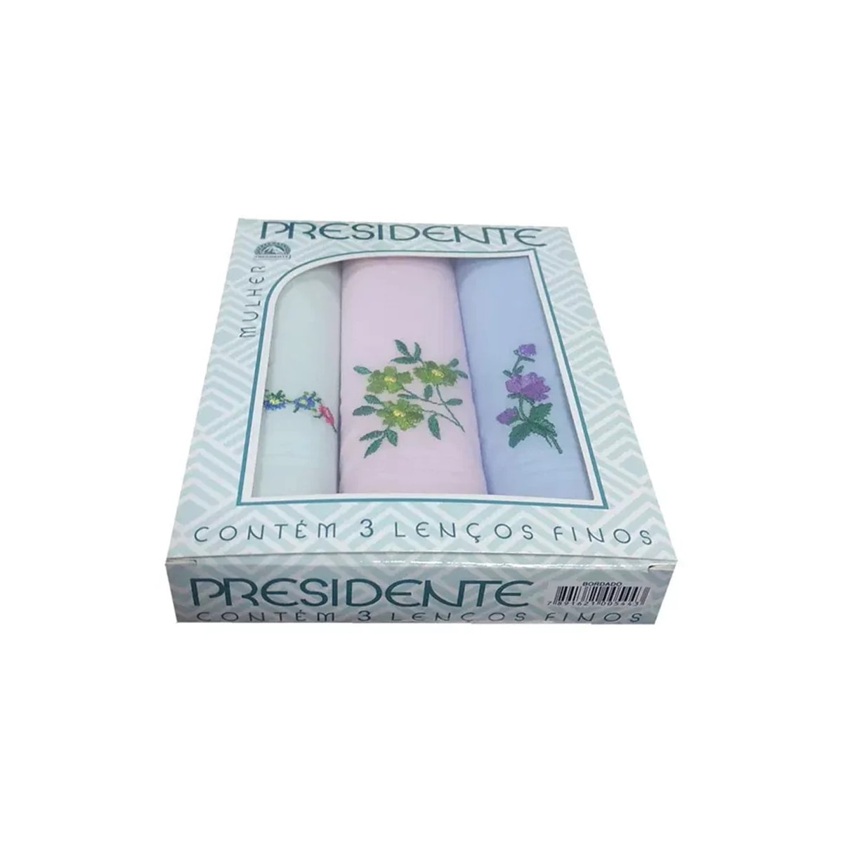 Caixa 3 Lenços Presidente Bordado Feminino 100% Algodão Caixa 3 Lenços Presidente Bordado Feminino 100% Algodão