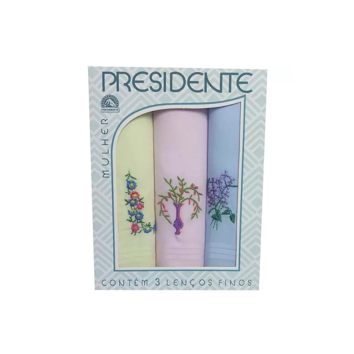 Caixa 3 Lenços Presidente Bordado Feminino 100% Algodão Caixa 3 Lenços Presidente Bordado Feminino 100% Algodão