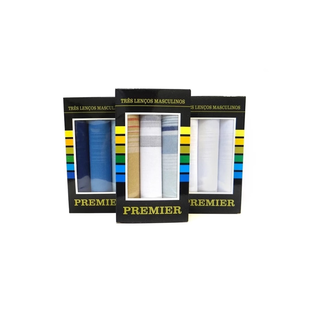 Caixa 3 Lenços Presidente Premier 704 100% Algodão Cores Diversas Divers.