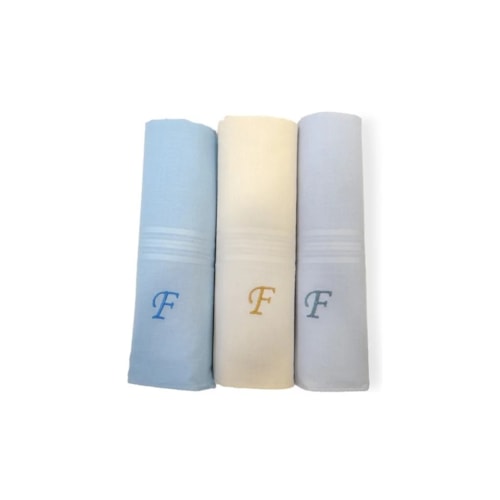 Detalhe - Caixa Com 3 Lenços Presidente Puro Algodão Com Letra Bordada 2720