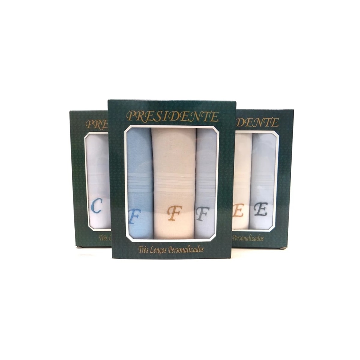 Caixa Com 3 Lenços Presidente Puro Algodão Com Letra Bordada 2720 Caixa Com 3 Lenços Presidente Puro Algodão Com Letra Bordada 2720