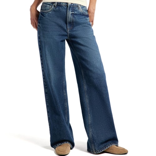 Detalhe - Calça Hering Feminina Jeans Wide Leg H9UU